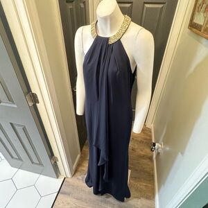 Calvin Klein Navy Blue Dress with Gold Accents